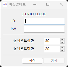 Window for entering cloud credentials and setting the upper and lower temperature thresholds