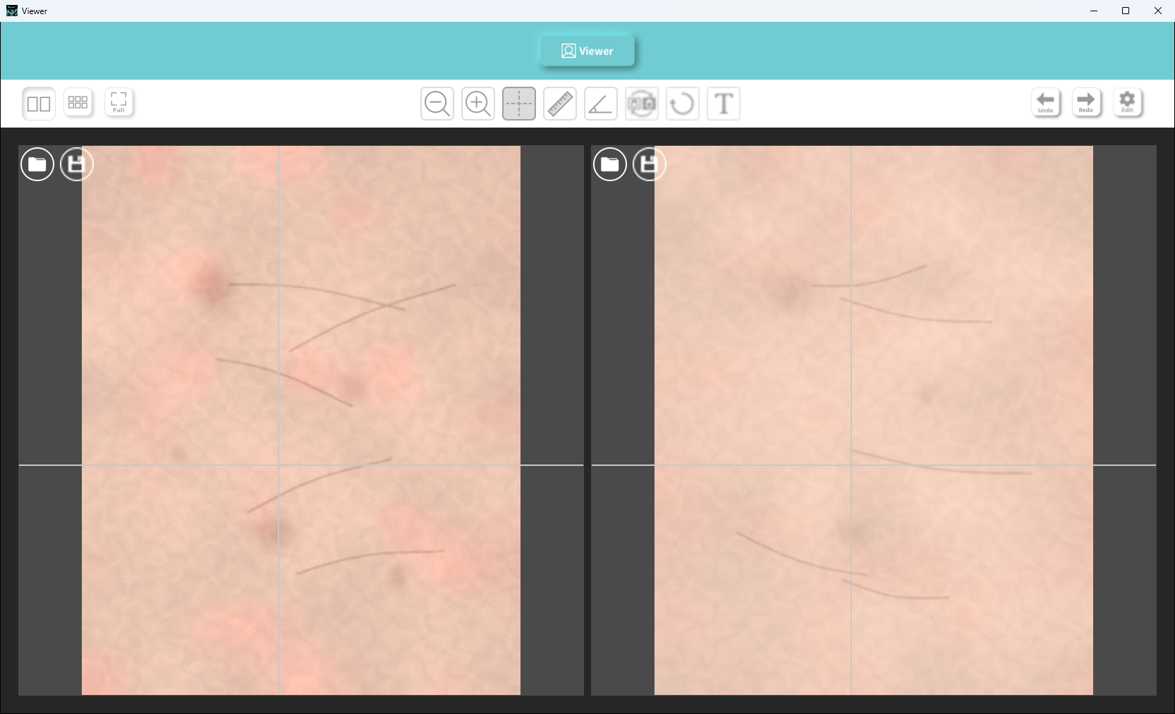 Crosshair guideline shown at the same position in both panes